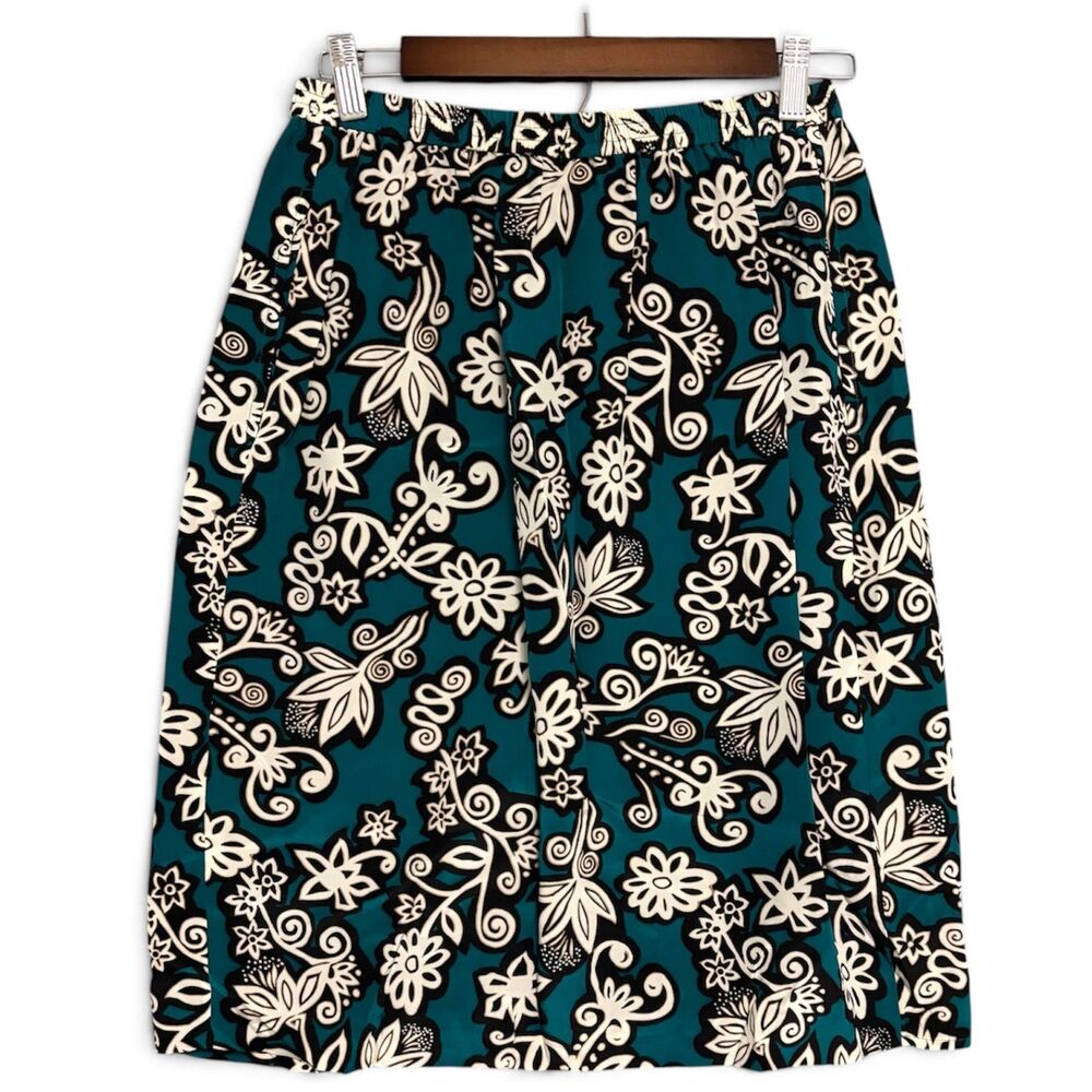 Diane von Furstenberg DVF 100% Silk Teal Floral Pencil Skirt Size Small Lined